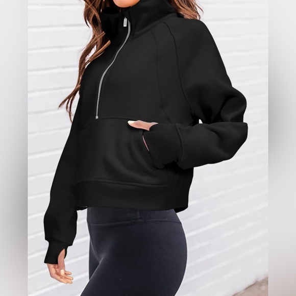 Women Half Zip Hoodie Long Sleeve Sweatshirt Fleece Lined Pullover - Black Large - Picture 2 of 7